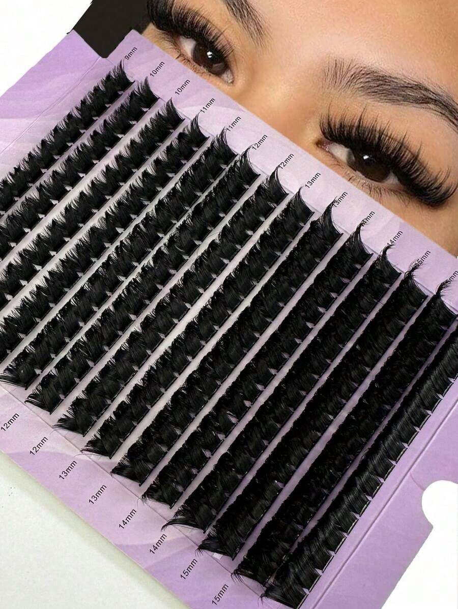 224Pcs/ Set 14Rows 160Roots 0.05mm Soft Lash Mink Fur Eyelashes 9-16mm Mixed Length 3D Russian Volume Lash Individual Lashes Makeup Black Lashes Purple Box Packaging Lash Clusters,Eye Lash Clusters,Individual Eyelashes,Lashes,Fake Lashes - Black 4 - View 1