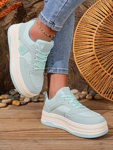 1 Pair Women's Soft Sole Lace-Up Sneakers, Sports & Casual Running Shoes - Baby Blue - View 3