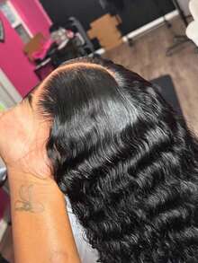 34Inch Curly 13x4 HD Transparent Lace Wigs Human Hair  Deep Wave Put On And Go Glueless Wigs Pre Plucked Pre Cut  Lace Wig For Women 200% Curly Wave Nautural Black - Natural Black - 查看 4