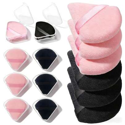 6个三角形化妆海绵，配6个旅行收纳盒。三角形化妆海绵 - 可重复使用，混合纹理，便携式化妆海绵，定妆海绵，防尘盒，美妆旅行必备工具。