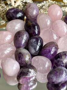 QYDCX Natural Egg-Shaped Crystals, Amethyst And Rose Quartz Amulet DIY Jewelry, Natural Polished Egg-Shaped Gemstone Set, Balancing Seven Chakras - Rose Quartz + Amethyst - View 1