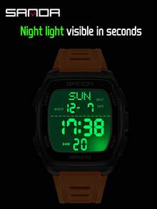 SANDA 9080 时尚男士电子表，多功能闹钟，夜光，防水，防震，运动休闲手表 - 橘色 - 查看 8