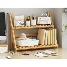 2-Tier Foldable Bamboo Kitchen Organizer Rack - Multifunctional Storage Shelf For Countertop And Cabinet, Space Saving, Home Decor - Brown - View 9