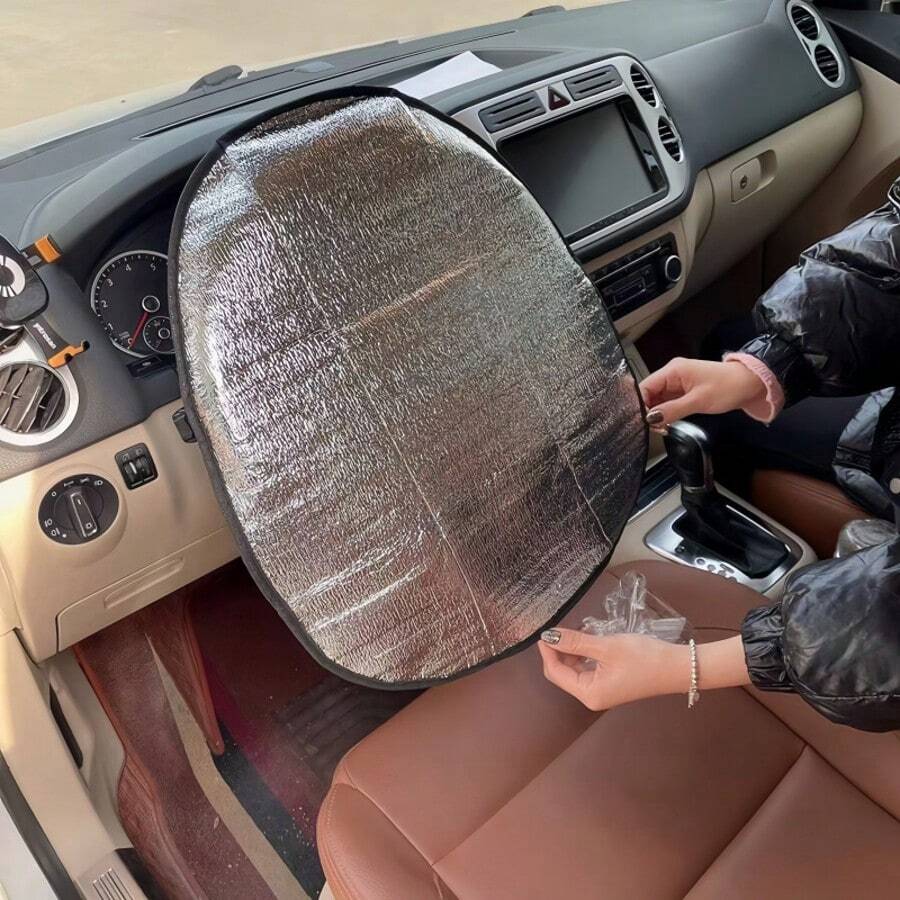 1pc Foam Car Steering Wheel Cover, Sun Shade, Heat Insulation, Anti-Scald Steering Wheel Protector - 1pc Steering Wheel Sun Visor Cover - View 1