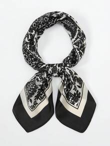 26.77 Inch Silk-Like Printed Square Scarf 68cm, Women's Fashion Breathable Multifunctional Headband Neckerchief Accessory, 1pc - Black - View 2