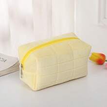 Cute Yellow Butter Toast Plush Cosmetic Bag, Large Capacity Travel Makeup Pouch With Zipper - Gold - View 1