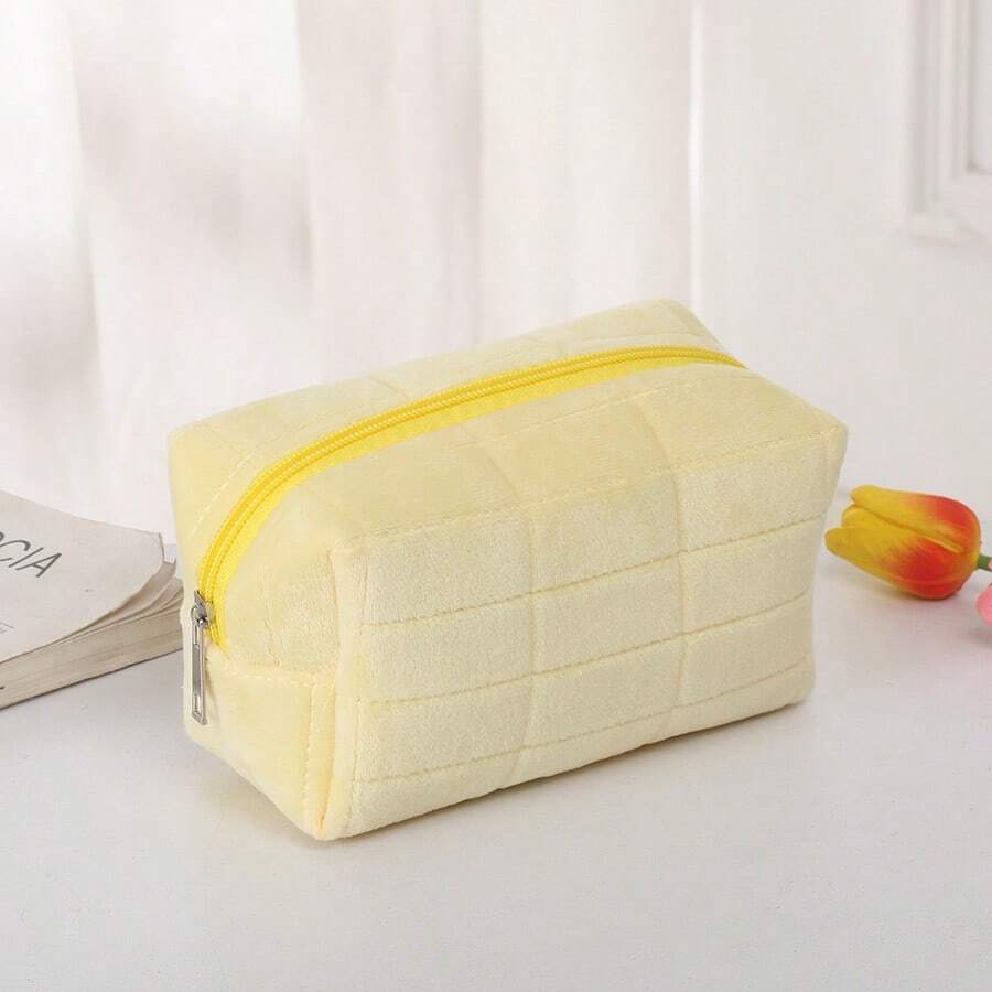 Cute Yellow Butter Toast Plush Cosmetic Bag, Large Capacity Travel Makeup Pouch With Zipper - Gold - View 1