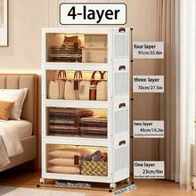 Large Stackable Storage Box With Lid And Wheels, Folding Storage Box, Plastic With Door, Suitable For Wardrobes, Homes And Offices, Can Store Clothes, Snacks, Toys And Books - White Four-layer - View 2