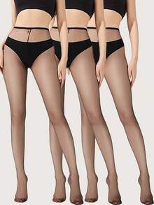 1 chiếc/3 chiếc/6 chiếc Quần tất nữ màu đen trơn, siêu mỏng, cạp cao, có phần mũi được gia cố - Phù hợp cho người có cân nặng từ 40-60kg - Nhiều màu - Xem 18