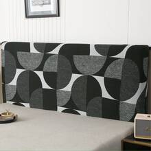 Stretchable Milk Silk Headboard Cover, All Inclusive, Simple Geometric Pattern Design, Soft Polyester Fiber Fabric, Modern Style Bedroom Furniture Protective Cover - Black and White - View 1