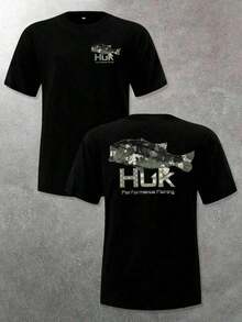 Nuevas camisetas superventas de 2026: Camiseta casual de cuello redondo para hombre HUK - Camuflaje con gráfico de pez, 180g de algodón suave, camiseta de manga corta para pesca y senderismo de verano. - Negro - Ver 7
