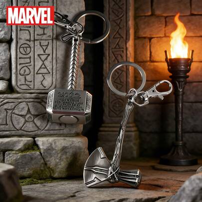 Official Marvel Thor Weapon Keychain Set (1/2pcs), Including Mjolnir Hammer, Stormbreaker Axe, Silver-Tone Keyring, Can Be Used As Backpack, Wallet, Bag Charm, Luggage Tag, Cool Christmas, Halloween Gift For Boyfriend Or Avengers Fans