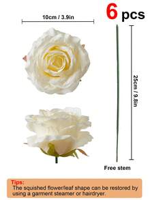 6 bông hoa hồng giả bằng lụa, kích thước 3,9 inch, bó hoa hồng giả, thích hợp cho đám cưới, vòng hoa, vật trang trí bàn tiệc, tiệc tùng, trang trí nhà cửa và nhà bếp. - màu vàng nhạt - Xem 8