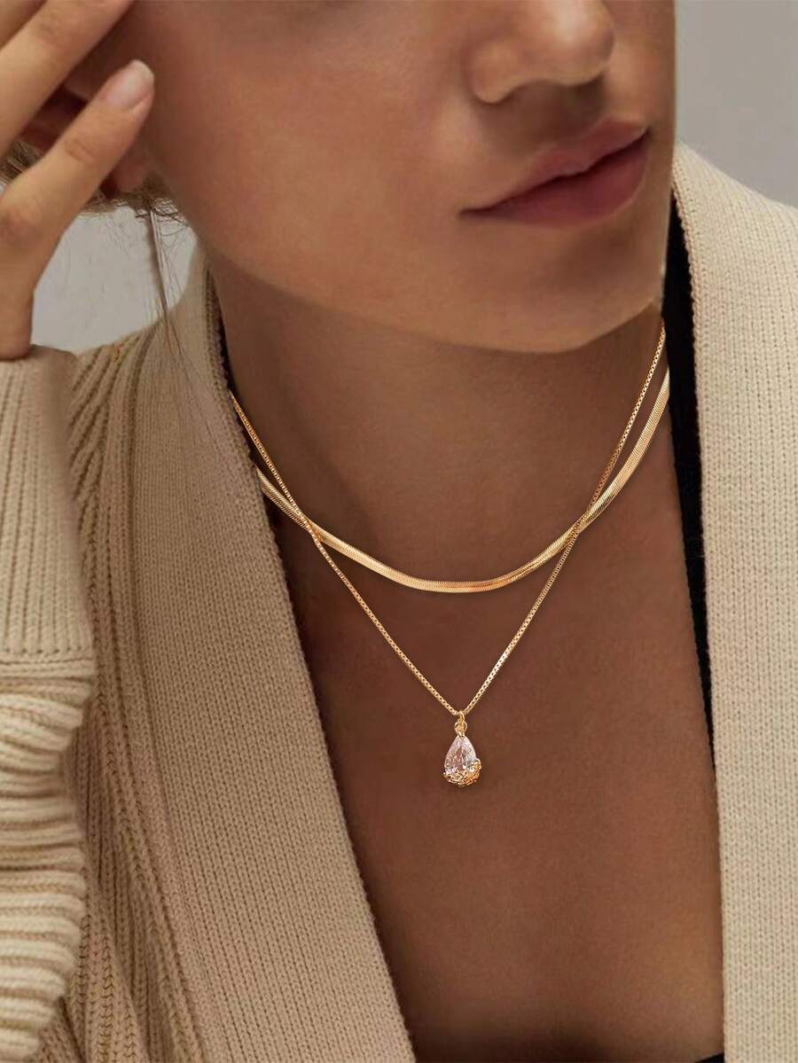 Nooxian 2 chiếc vòng cổ dây dẹt xoắn hai lớp bằng thép không gỉ, kiểu dáng tối giản, thanh lịch dành cho nữ.