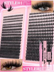 384/644 PCS DIY Lash Extension Kit, Mixed Length 10-18mm Spikes Cluster Lashes, Reusable C Curl Individual Lashes, Manga Faux Mink Volume False Eyelashes With Lash Glue Set - Pink - View 3