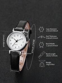 2pcs/Set Women's Gift Watch - Minimalist Fashion Numeric Small Dial Quartz Wristwatch + Heart Charm Bracelet (Watch Box Not Included) - Black - View 4