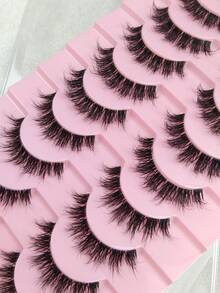 10 Pairs 3D Fluffy Artificial Faux Mink Eyelashes Clear Band False Eyelashes Thick False Eyelashes Curling False Eyelashes 3D Natural False Eyelashes Cat Eye Lashes Volumized Eyelash Extension Makeup Tools Strip Lashes, Lashes, Eyelashes, Fake Lashes - Black - View 4