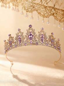 1件优雅合金皇冠，适合新娘、女士婚礼、派对、生日、公主装扮配饰 - 紫色 - 查看 1