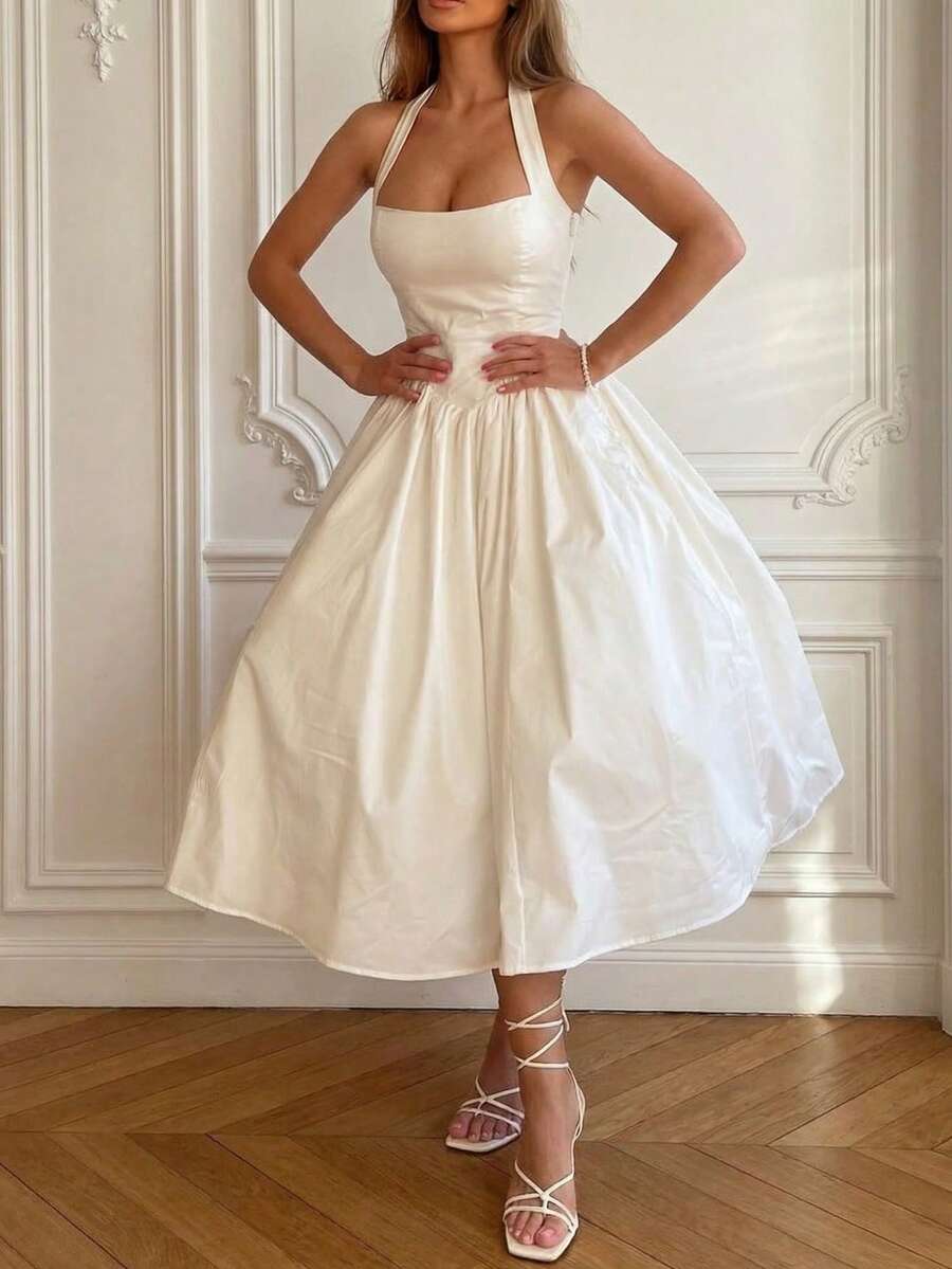Elegant Romantic Charm Casual Date Wedding Long Summer Dress For Women, White Dress - White - View 1