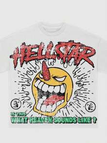 Hellstars Is This What Heaven Sounds Like? Angry  Y2K Graphic T-Shirt,220g 100% Cotton,Round Neck Short Sleeve,White Streetwear Essential,Unisex Style - White - View 1