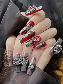 一盒12个邪眼美甲饰品，哥特暗黑风格，包括邪眼、蜘蛛、蝙蝠等图案，Y2K美甲配件，个性化美甲贴纸，DIY美甲宝石，美甲用品 - 彩色 - 查看 5