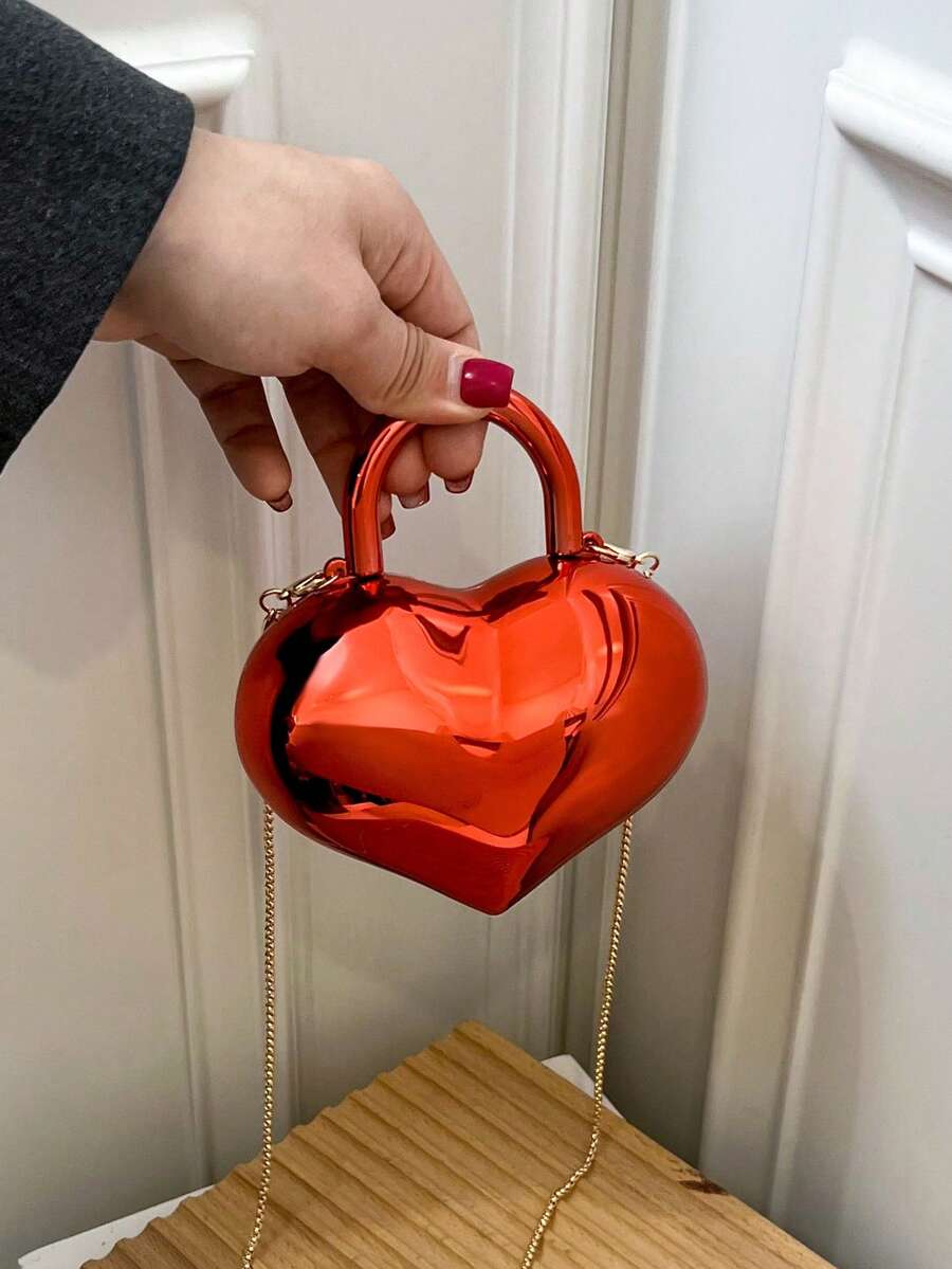 迷你时尚百搭亮面亚克力心形手提包，女士单肩斜挎包 - 紅色 - 查看 1