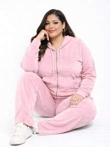 Pietra Plus Size Fleece Set, Autumn/Winter Collection, Women's Fashion, Super Versatile - 淺粉色 - 查看 4