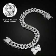 奢华嘻哈宠物项链，时尚可调节宠物项圈，尽显高端气质，经典链镶嵌水钻，经久耐用，实用美观，适合猫狗佩戴。 - 彩色 - 查看 6