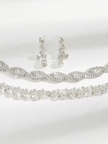 Rhinestone Necklace, Earrings And Bracelet Set, Suitable For Weddings, Graduations And Daily Wear,Classy,Festival - White - View 4