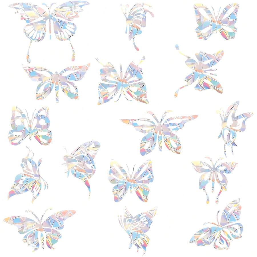SHAWULA 16 Pieces Butterfly Window Clings - Anti-Collision Window Decals To Save Birds From Window Collisions, Non Adhesive Prismatic Vinyl Window Clings, Rainbow Stickers