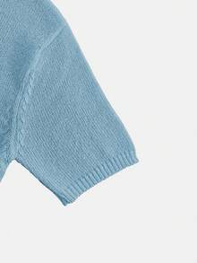Round Neck Solid Color Pearl Button Short Sleeve Casual Versatile Knit Cardigan, Loose Fit, Suitable For Daily Wear Spring - Pastel Blue - View 10
