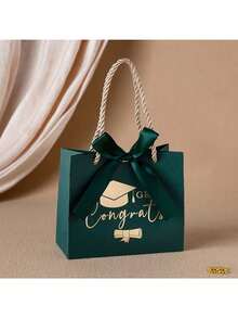 1pc Black Graduation Gift Bag, Graduation Season Gift Packaging Bag, Black Hot Stamping Gift Box With Bow Ribbon, Suitable For School Celebrations, Teacher's Day Events, Surprise Gift Bags, Party Gift Box Packaging - Multiple Styles - View 10
