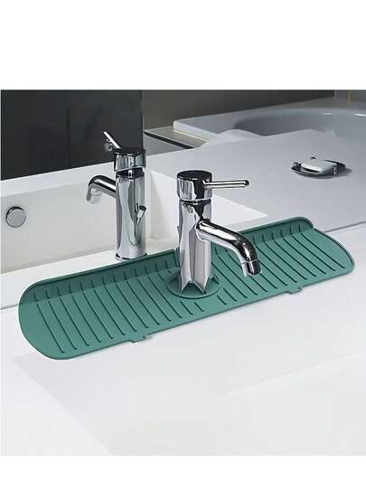 1pc Silicone Sink Drain Mat, Splash Guard For Faucet, Waterproof Drying Mat For Kitchen And Bathroom Countertops, Home Decor,Non-Slip Kitchen Mats For Sink Side, Natural And Hygienic Kitchen Essential For Home And Kitchen Room Decor, Part Of Your Cozy Fall& Winter Styles And Christmas Decorations