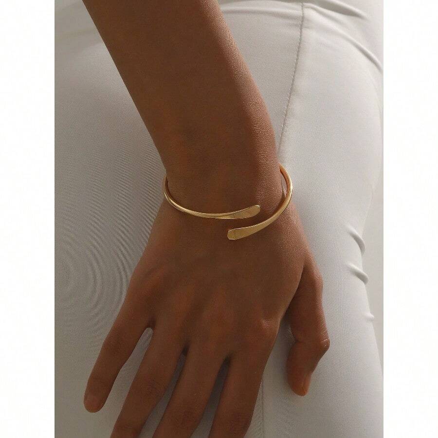 1pc Simple Circle & Flat Opening Design Personalized Fashionable Luxurious Bracelet For Women - 金色 - 查看 1