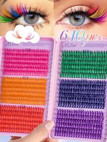 MEM 640 piezas de pestañas en racimo de ojo de gato de 8-16 mm, 6 colores mezclados de múltiples densidades, extensiones de pestañas con aspecto naturalmente denso y voluminoso con mini pestañas de colores, fácil de hacer para principiantes de maquillaje - vistoso - Ver 11