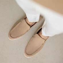 男士浅卡其色绒面革乐福鞋（尺码偏小半码），手工缝制软底防滑休闲驾驶鞋 - 米色 - 查看 7