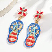 4th Of July USA 250th Flip Flop Earrings, Red White Blue Rhinestone Sandal Dangle Jewelry For Beach, Parades & Semiquincentennial - Multicolor - View 4
