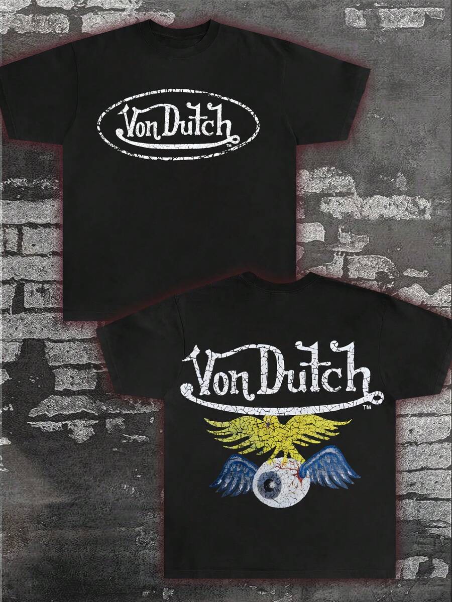 Double-Sided Vonn Dutch Printing Men's Short-Sleeve T-Shirt100% Cotton Fabric Soft & Skin-Friendly Unisex Style Gifts For Spring Festival. - Đen 11 - Xem 1