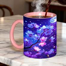 1PC, Glowing Cherry Blossoms, 11 Oz Color Ceramic Mug, Dreamy Art Print Pattern, Suitable For Home, Office, Garden, Teachers' Day , Nurse Day, Mother' Day, 250th Anniversary, Tumbler,Local Warehouse, Gifts For Men And Women, Friends. - Màu xanh lam - Xem 5