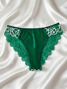 2 piezas Conjunto de ropa de dormir con encaje floral en contraste, camisón semitransparente con cuello en V y lazo, pijama elegante para mujer - Verde - Ver 7
