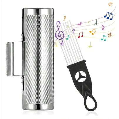 Instrumentos musicales de percusión agitador de acero inoxidable de 8 pulgadas con raspador, Instrumento percusión Acero Inoxidable, Instrumentos Musicales para Adultos, Metal, Herramienta Entrenamiento Musical con raspador y Mango ergonómico
