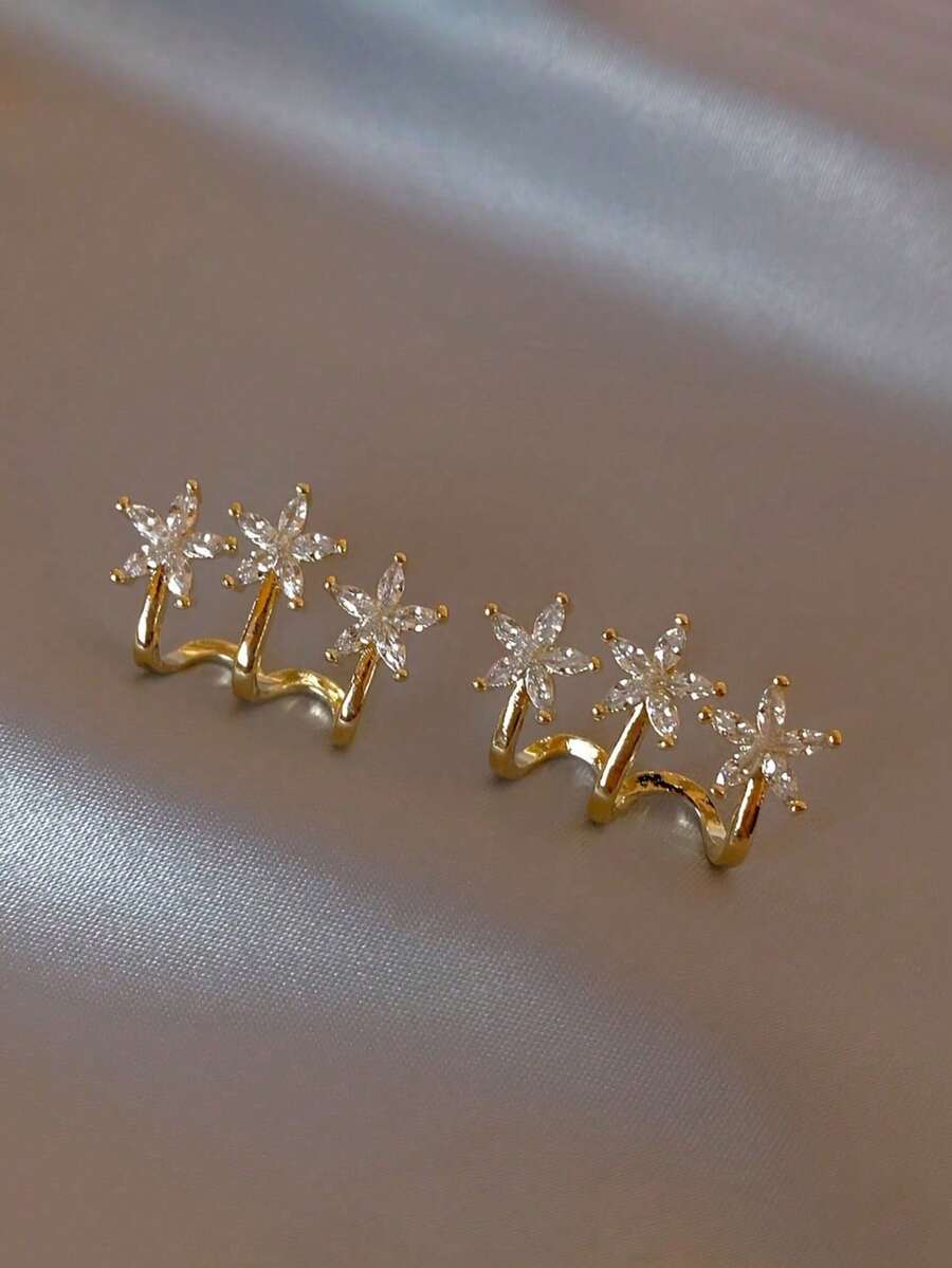 1 Pair 5-Petal Flower Earrings, Unique Personalized Earrings For Elegant Girl - Multicolor - View 1