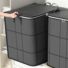 1pc Black Foldable Wardrobe Storage Box, Stackable Large Capacity Storage Box, Space Saving Quilt Storage Box Thickened Moving Packaging Bag, Clothes Quilt Foldable Storage Box, Household Double Chain With Handle Clothes And Bedding Sorting Bag, Suitable For Moving, Travel, Storage Baskets, And Bed Bottom Storage Bag - Multicolor - View 6