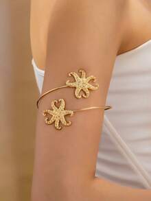 1pc Fashionable Unique Design Ocean-Themed Zinc Alloy Seven-Prong Starfish Bracelet, Essential For Casual, Vacation, And Beach Activities - Golden - View 6