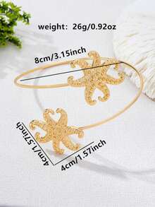 1pc Fashionable Unique Design Ocean-Themed Zinc Alloy Seven-Prong Starfish Bracelet, Essential For Casual, Vacation, And Beach Activities - Golden - View 7