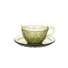 Dulton - Vaso de vidrio y platillo verde Fiore 160 ml GLASS CUP y SAUCER ''FIORE'' GREEN A615-818GN taza: alto 65 x ancho 120 mm diámetro 100 mm platillo: altura 23 mm diámetro 150 mm - NOTA verde fluorescente - Ver 1
