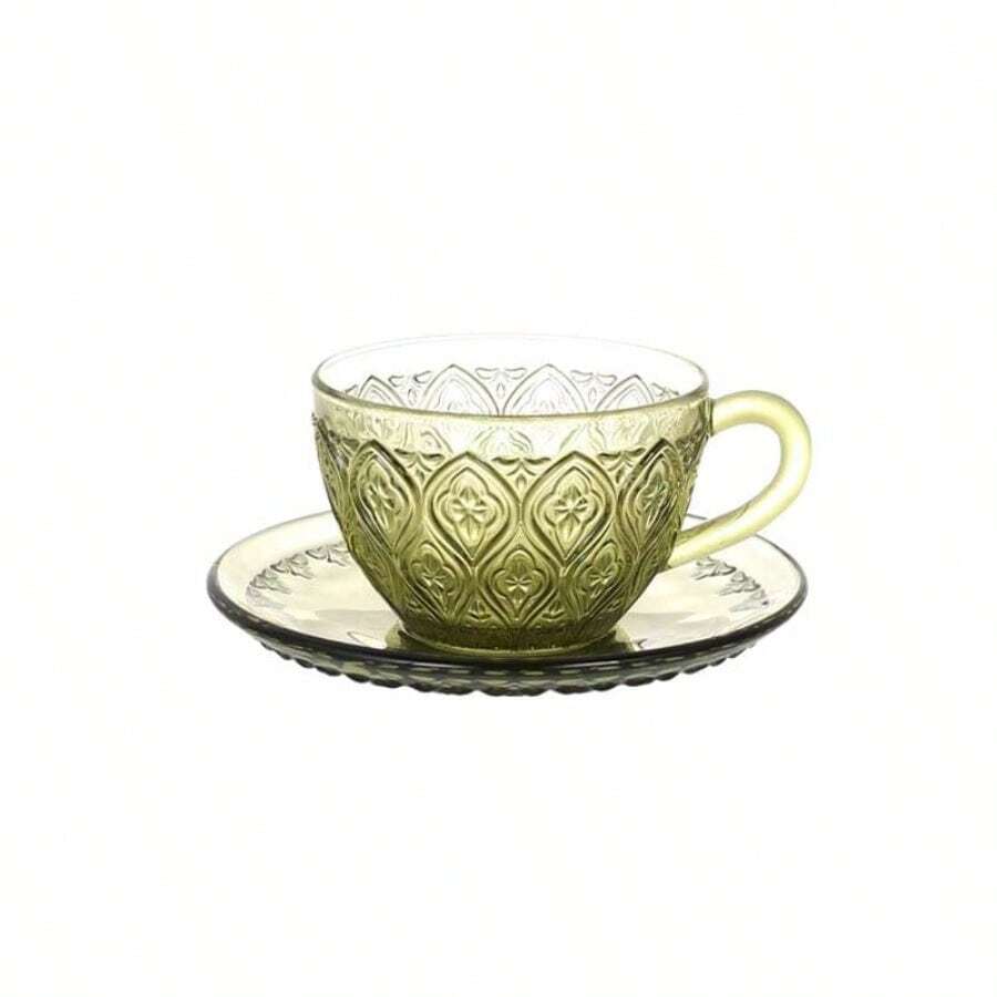 Dulton - Vaso de vidrio y platillo verde Fiore 160 ml GLASS CUP y SAUCER ''FIORE'' GREEN A615-818GN taza: alto 65 x ancho 120 mm diámetro 100 mm platillo: altura 23 mm diámetro 150 mm - NOTA verde fluorescente - Ver 1