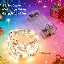 1 Dây đèn LED chạy bằng pin, sử dụng 2 pin AA, dây đồng dài 2m-10m, ánh sáng trắng ấm, thích hợp cho Halloween, đám cưới, sinh nhật, phòng ngủ, Giáng sinh, sân vườn, trang trí trong nhà và ngoài trời. - trắng - Xem 3