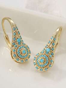 1/2/3 Pairs Elegant Turquoise Teardrop Earrings, Gold-Tone Statement Drop Earrings, Luxury Jewelry For Women, Daily Wear, Party & Valentine Gift - Imitation Turquoise Earrings - View 1