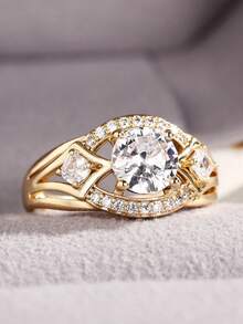 1 PC Fashion Cubic Zirconia Ring For Women For Wedding Engagement Jewelry Valentine's Day Gift - Gold - View 6